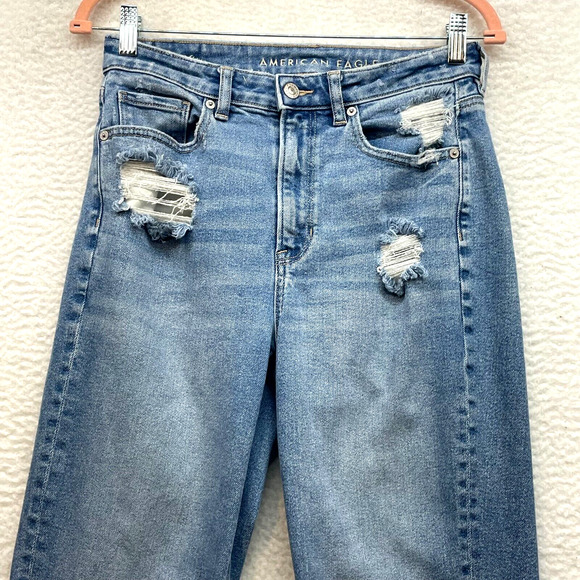 American Eagle Jeans Womens 6 Blue Mom Straight Jean Distressed Denim High Rise - Picture 4 of 13